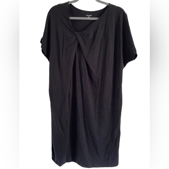 Garnet Hill Twist-Front Tencel Knit Shift Dress in Black - Small - Picture 1 of 7